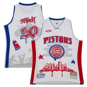 Accattivante Detroit Pistons x Tats Cru Hardwood Classics Fashion Jersey White