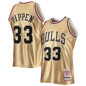 Attraente Delizioso Raffinato Scottie Pippen Chicago Bulls 75th Anniversary 1997/98 Hardwood Classics Swingman Jersey Gold