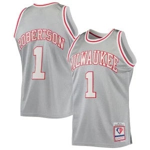 Attraente Fantastico Classico Oscar Robertson Milwaukee Bucks 75th Anniversary 1971/72 Hardwood Classics Swingman Jersey Silver