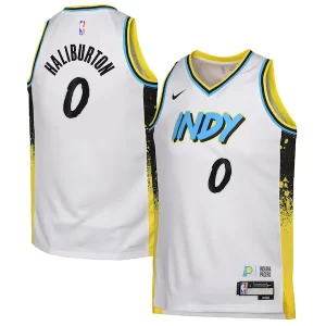 Attraente Versatile Ottimo Tyrese Haliburton Indiana Pacers Nike Youth 2024/25 Swingman Player Jersey City Edition White