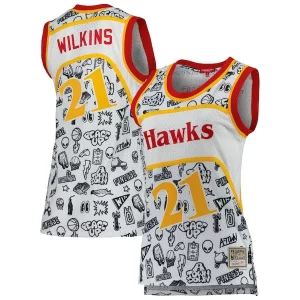 Bellissimo Accattivante Lussuoso Dominique Wilkins Atlanta Hawks Women's 1986 Doodle Swingman Jersey White