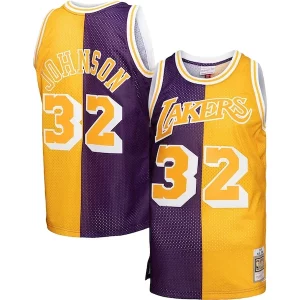 Bellissimo Duraturo Cool Magic Johnson Los Angeles Lakers Big & Tall Hardwood Classics 1984/85 Split Swingman Jersey Purple/Gold