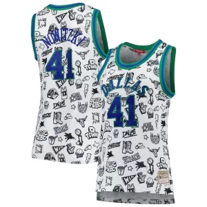 Carino Accattivante Ottimo Dirk Nowitzki Dallas Mavericks Women's 1998 Doodle Swingman Jersey White