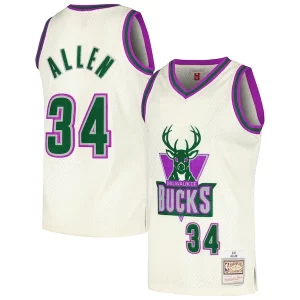 Cool Ray Allen Milwaukee Bucks Chainstitch Swingman Jersey Cream