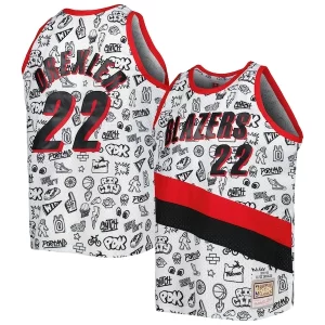 Duraturo Accattivante Bellissimo Clyde Drexler Portland Trail Blazers 1991/92 Hardwood Classics Doodle Swingman Player Jersey White