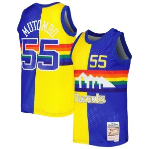 Duraturo Dikembe Mutombo Denver Nuggets Hardwood Classics 1991/92 Split Swingman Jersey Royal/Gold
