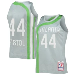 Eccezionale Delizioso Pete Maravich Atlanta Hawks 75th Anniversary 1971/72 Hardwood Classics Swingman Jersey Silver