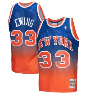 Eccezionale Ottimo Patrick Ewing New York Knicks 1991/92 Hardwood Classics Fadeaway Swingman Player Jersey Orange/Royal