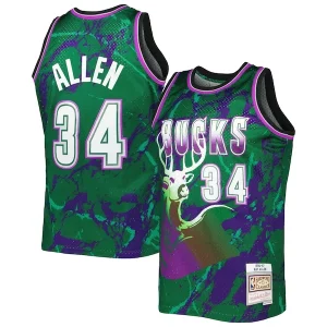 Eccezionale Versatile Raffinato Ray Allen Milwaukee Bucks 1996/97 Hardwood Classics Marble Swingman Jersey Green