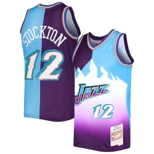 Elegante John Stockton Utah Jazz Hardwood Classics 1996/97 Split Swingman Jersey Purple/Turquoise