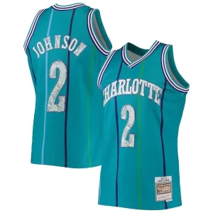 Fantastico Delizioso Larry Johnson Charlotte Hornets 1996/97 Hardwood Classics NBA 75th Anniversary Diamond Swingman Jersey Teal