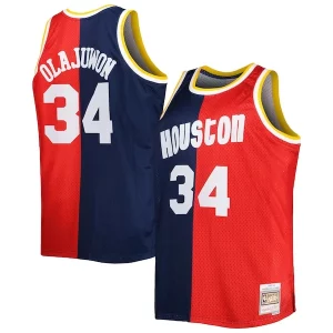 Fantastico Hakeem Olajuwon Houston Rockets Big & Tall Hardwood Classics 1993/94 Split Swingman Jersey Navy/Red