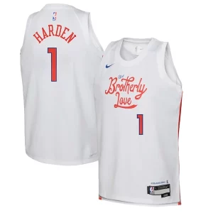 Fantastico James Harden Philadelphia 76ers Nike Youth 2022/23 Swingman Jersey City Edition White