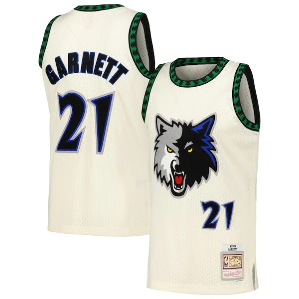 Fascinante Kevin Garnett Minnesota Timberwolves Chainstitch Swingman Jersey Cream