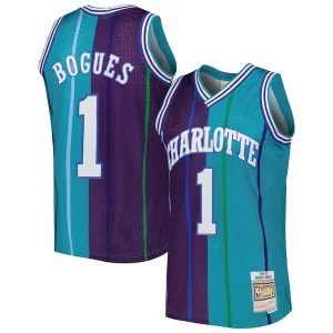 Gorgeous Classico Muggsy Bogues Charlotte Hornets Hardwood Classics 1992/93 Split Swingman Jersey Teal/Purple