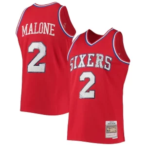 Gorgeous Lussuoso Fantastico Moses Malone Philadelphia 76ers 1982/83 Hardwood Classics NBA 75th Anniversary Diamond Swingman Jersey Red
