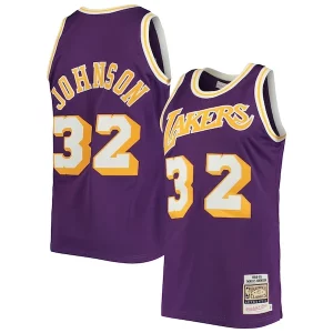 Gorgeous Magic Johnson Los Angeles Lakers 1984/85 Hardwood Classics Authentic Jersey Purple/Gold