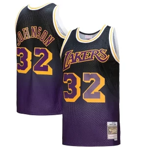 Gorgeous Magic Johnson Los Angeles Lakers 1984/85 Hardwood Classics Fadeaway Swingman Player Jersey Purple/Black/Gold