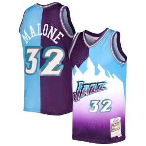 Incantevole Karl Malone Utah Jazz Hardwood Classics 1996/97 Split Swingman Jersey Purple/Turquoise