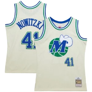 Incantevole Meraviglioso Ottimo Dirk Nowitzki Dallas Mavericks Chainstitch Swingman Jersey Cream