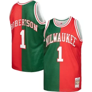 Lussuoso Oscar Robertson Milwaukee Bucks Hardwood Classics 1971/72 Split Swingman Jersey Green/Red