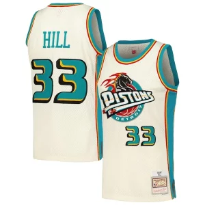 Magnifico Grant Hill Detroit Pistons Chainstitch Swingman Jersey Cream