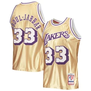 Meraviglioso Kareem Abdul Jabbar Los Angeles Lakers 75th Anniversary 1983/84 Hardwood Classics Swingman Jersey Gold