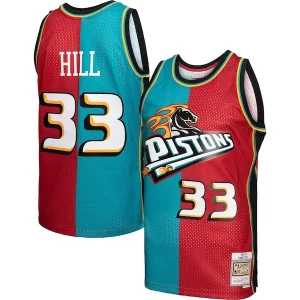 Moderno Fascinante Pratico Grant Hill Detroit Pistons Hardwood Classics 1999/00 Split Swingman Jersey Teal/Red
