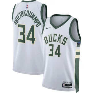 Moderno Giannis Antetokounmpo Milwaukee Bucks Nike Unisex Swingman Jersey Association Edition White/Hunter Green