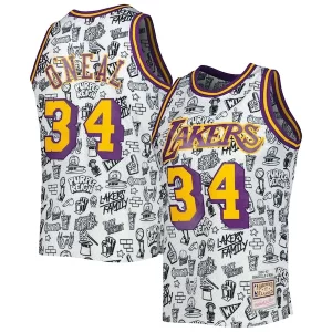 Ottimo Delizioso Elegante Shaquille O'Neal Los Angeles Lakers 1996/97 Hardwood Classics Doodle Swingman Jersey White