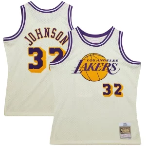 Pratico Elegante Ottimo Magic Johnson Los Angeles Lakers Chainstitch Swingman Jersey Cream