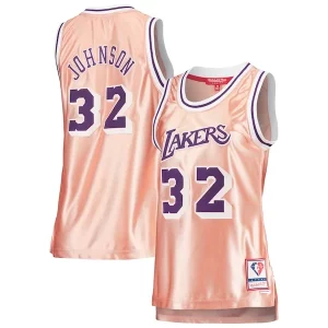 Prestigioso Magic Johnson Los Angeles Lakers Women's 75th Anniversary Rose Gold 1984 Swingman Jersey Pink