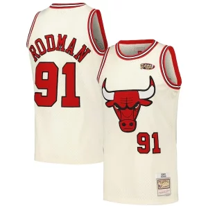 Prestigioso Splendido Lussuoso Dennis Rodman Chicago Bulls Chainstitch Swingman Jersey Cream