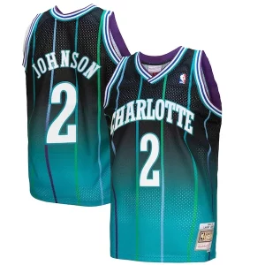 Raffinato Larry Johnson Charlotte Hornets 1992/93 Hardwood Classics Fadeaway Swingman Player Jersey Teal/Black