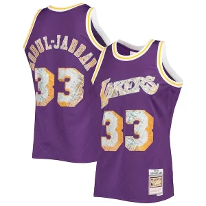 Resistente Attraente Kareem Abdul Jabbar Los Angeles Lakers 1996 97 Hardwood Classics NBA 75th Anniversary Diamond Swingman Jersey Purple