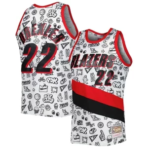 Robusto Clyde Drexler Portland Trail Blazers 1991 92 Hardwood Classics Doodle Swingman Jersey White