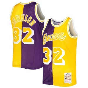 Sofisticato Delizioso Magic Johnson Los Angeles Lakers Hardwood Classics 1984/85 Split Swingman Jersey Purple/Gold