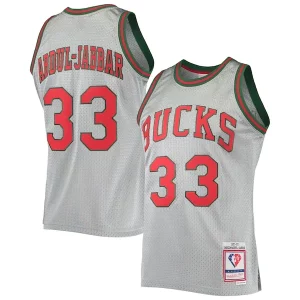 Splendido Attraente Kareem Abdul Jabbar Milwaukee Bucks 75th Anniversary 1971/72 Hardwood Classics Swingman Jersey Silver