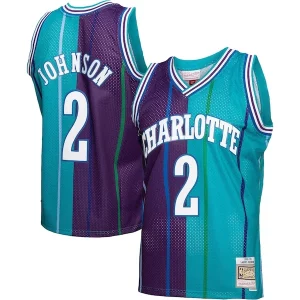 Splendido Raffinato Versatile Larry Johnson Charlotte Hornets Hardwood Classics Split Swingman Jersey Teal/Purple