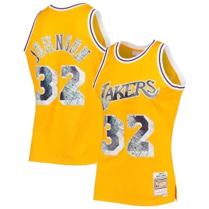 Stupendo Magnifico Magic Johnson Los Angeles Lakers 1984/85 Hardwood Classics NBA 75th Anniversary Diamond Swingman Jersey Gold