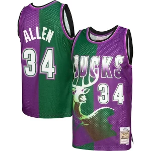 Stupendo Meraviglioso Ray Allen Milwaukee Bucks Hardwood Classics 1996/97 Split Swingman Jersey Green/Purple