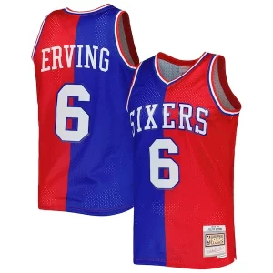 Trendy Julius Erving Philadelphia 76ers Hardwood Classics 1982/83 Split Swingman Jersey Royal/Red