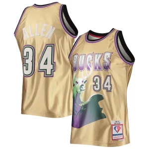 Versatile Resistente Incantevole Ray Allen Milwaukee Bucks 75th Anniversary 1996/97 Hardwood Classics Swingman Jersey Gold